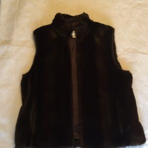 Ann Taylor Loft Faux Fur Zippered Vest. Brown